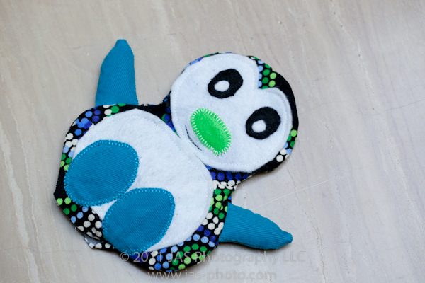 turn penguin right side out after sewing around edges