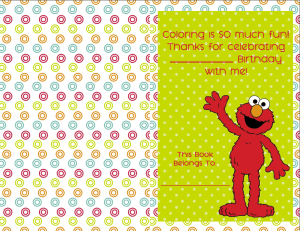Personalizable elmo coloring book cover for an elmo party theme