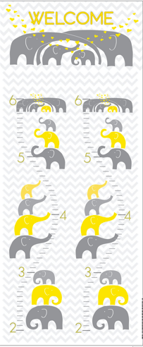 yellow and gray toddler growth chart with elephants