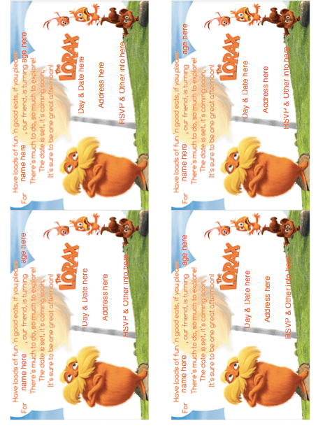 Free lorax printable download: Editable invitations