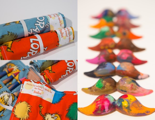 lorax party crayon roll and mustache crayon